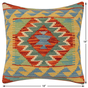 handmade Traditional Pillow Rust Blue Hand-Woven SQUARE 100% WOOL Hand woven turkish pillow2' x 2'